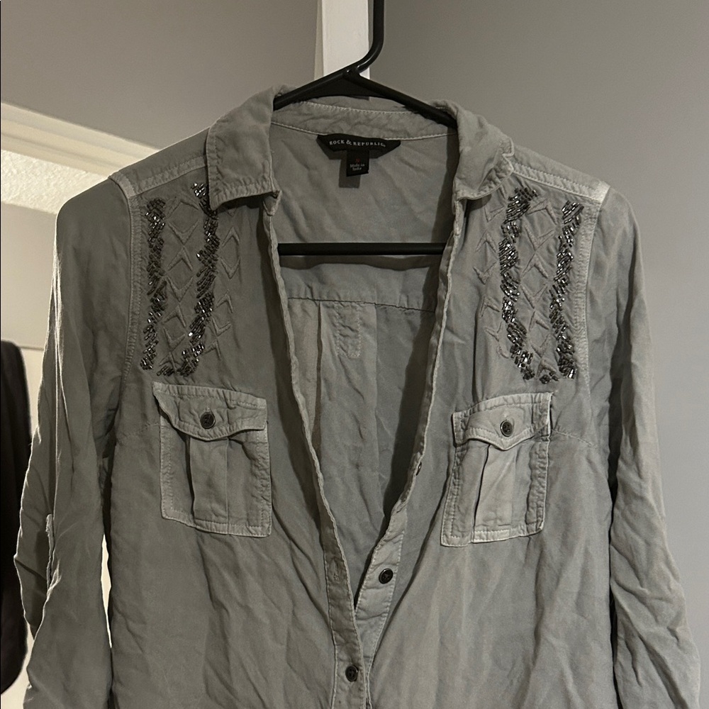 Rock & Republic Embellished Gray Shirt